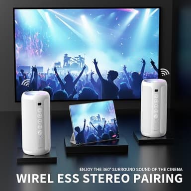 Ortizan Portable Bluetooth Speaker: IPX7 Waterproof, 24W Loud Sound, Deep Bass, Bluetooth 5.3, LED Lights, Wireless Stereo Pairing, 30H Playtime, for Home/Outdoor/Party/Beach, Birthday Gift (White) - Image 3