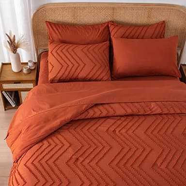 Litanika Queen Comforter Set with Sheets Burnt Orange - 7 Pieces Bed in a Bag Queen Boho Complete Bedding Sets Terracotta Rust Lightweight Bed Set with Comforter, Sheets, Pillowcases & Shams - Image 3