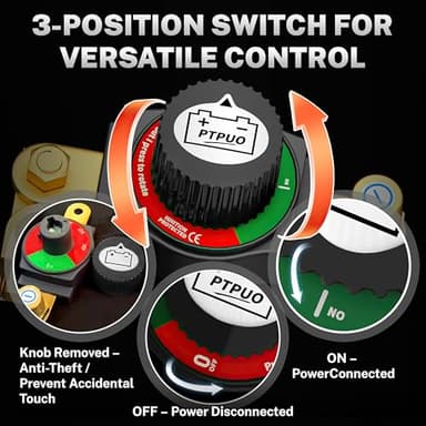 PTPUO Top Post Battery Disconnect Switch, Car Battery Disconnect Switch, 12V-48V Battery Cut/Shut Off kit for Car RV Boat Truck ATV, Suitable for Negative Terminal, Flexible Installation Options - Image 4