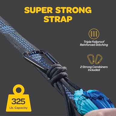 Durable Hammock 400 lb Capacity, Nylon Camping Hammock Chair - Double or Single Sizes w/Tree Straps and Attached Carry Bag - for Travel/Backpacking/Beach/Backyard (Medium, Black & Light Grey) - Image 4