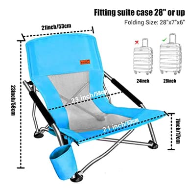 Nice C Adults Low Beach Chair, Sling, Folding, Portable, Concert, Kids, Boat, Sand Chair with Cup Holder & Carry Bag (2 Pack of Blue) - Image 3