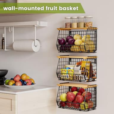 GGIU Wire Fruit Basket for Kitchen Storage: Hanging and Counter Basket for Vegetable Produce - Potato and Onion Storage for Pantry 3 Pack - Image 5