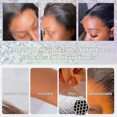 NESMON Real SKINLIKE HD Lace Wig 13x6 Full Frontal HD Lace Front Wigs Human Hair Pre Plucked Bleached Knots 200% Density 0.10mm Ultra-thin Invisible Lace Straight Human Hair Wigs For Women 26 Inch - Image 4