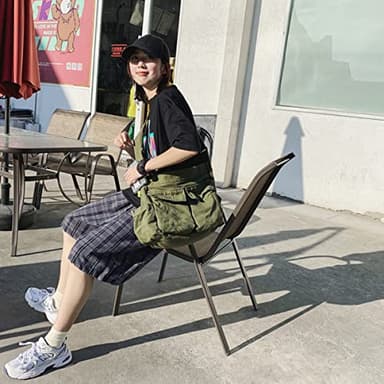 GAXOS Aesthetic Cute Messenger Bag for School Vintage Green Canvas Crossbody for Women Shoulder Laptop Bag - Image 4