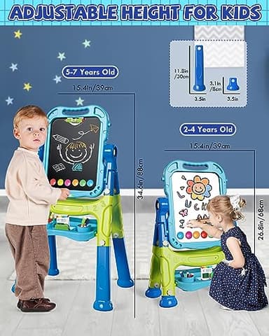 Lehoo Castle Easel for Kids, 4 in 1 Double Sided Kids Art Easel with Magnetic White Board & Chalk Board, Adjustable Standing Toddler Easel with Drawing & Writing Accessories - Gift for Boys and Girls - Image 2