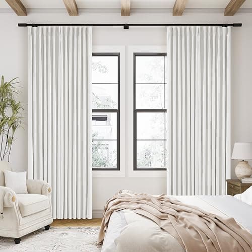TWODRAPES 90 Inch Linen Blackout Curtains Pinch Pleated for Living Room Thermal Noise Reduction Two Layer 100% Black Out Curtains with Liner Back Tab Pinch Pleat Rings Hooks Window Drapes Track Ivory - Image 1