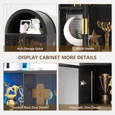 Dystler Display Cabinet with Doors and Adjustable Shelves, 76" Tall Display Case with LED Lights/Arch Storage Space, 6 Tier Bookcase for Collectibles Bedroom Living Room Office, Black - Image 6