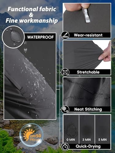 Zoofly Mens Lightweight Nylon Pants Waterproof Quick Dry 6 Pockets Stretchy Elastic Waist Comfy Hiking Fishing (Dark Grey, 42W*32L) - Image 5