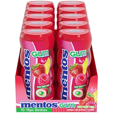 Mentos SugarFree Chewing Gum with Xylitol 15 Piece Bottle Bulk Pack of, Red Fruit & Lime, (Pack of 10) - Image 4