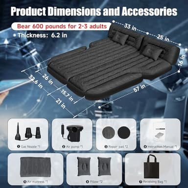 DikaSun Inflatable SUV Air Mattress Bed Car Mattress for SUV, Double-Sided Flocking Travel Camping Bed Car Air Mattress, Car Sleeping Mattress Bed for Universal SUV with Car Air Pump 2 Pillows - Image 5