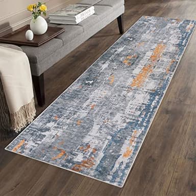 famibay Runner Rugs for Hallway 2x10 Runner Rug Non Slip Modern Hallway Rug Runner Printed Abstract Soft Low Pile Carpet Runners for Hallway Kitchen Entryway(Grey/Rust) - Image 6