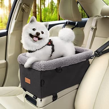 BurgeonNest Dog Car Seat for Small Dog, Center Console Pet Booster Seat with Metal Frame, Upgraded Puppy Carseat with Double Protection Seat Belts, Washable Cushion, Safety Leash and Storage Pocket - Image 1