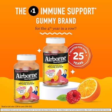 Airborne 750mg Vitamin C Gummies for Adults, Immune Support Gummies with Powerful Antioxidants VIT C & E, Caffeine Free - 2x63ct Bottle (42 Servings), Assorted Fruit Flavor - Image 2