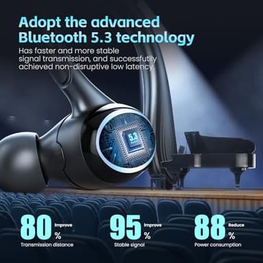 Catitru Wireless Earbuds Bluetooth 5.3 Headphones Stereo Ear Buds, ENC Noise Cancelling Mic,IPX7 Waterproof Earphones with Hook for Android iOS Smart Phone Laptop Computer Sports - Black - Image 4