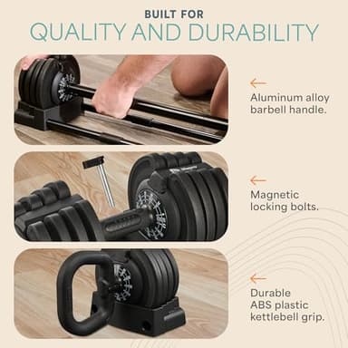 LifePro Adjustable Dumbbells Set/Single - 15lb 43lb 55lb 25 lb Dumbbell Sets with Rack - Quick Adjust, Secure Grip weights dumbbells set - Compact Hand Weights for Women/Men at Home Gym - Image 7