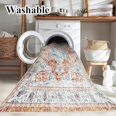 CHAMPLANT Area Rug 6x9 Washable Rug Tangerine Vintage Traditional Floor Cover Thin Retro Kitchen Indoor Distressed Non Slip Carpet Floral Print Mat Living Room Bedroom Dining Room - Image 3