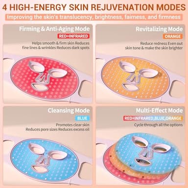 NVBOTY LED Light Therapy Mask, 4 Modes Portable with 2000mAh Rechargeable Remote, Blue, Amber, Infrared & Red Light Mask, 100 LEDs, at Home - Image 2