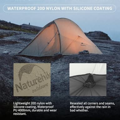 Naturehike Cloud up Pro 2 Person Tent, Double Layer Waterproof Two Person Tent,Ultralight 2 Person Backpacking Tent with Footprint - Image 5