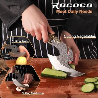 ROCOCO Viking Cleaver Knife Butcher Meat Cutting Boning Knife Hand Forged Chinese Kitchen Axe with Sheath Home Outdoor BBQ Camping Chirstmas Birthday Chirstmas Mother Father Gift Men - Image 3