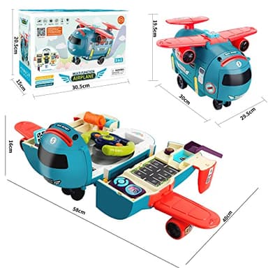 Dwi Dowellin Airplane Car Toy,Steering Wheel Toys for 3 4 5 6 Year Old Boys&Girls with Sound and Light,Toddler Educational Plane Driving Toy Gift for Kids Aged 3+, Blue - Image 6