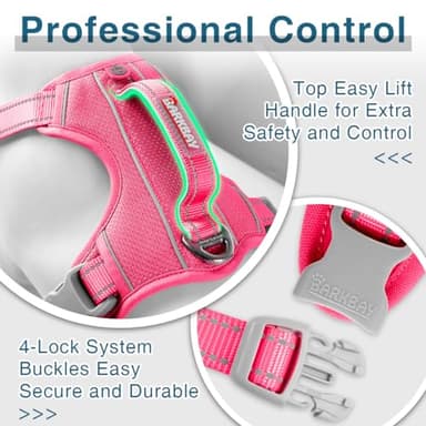 BARKBAY Dog Harness No Pull with ID Tag Pocket - Heavy Duty, Reflective, Easy Control for Large Dogs(Pink,XL) - Image 7