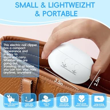 Electric Nail Clipper with LED Light & 2 Speeds, 3 in 1 Design, Electric Nail Trimmer with Nail Clip Storage, USB Rechargeable Automatic Nail Clipper for Babies, Seniors and Adults (Frosted White) - Image 7