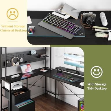 Yoobure L Shaped Desk with Pegboard, Reversible Computer Desk with Drawers & Storage Shelves, Gaming Desk with LED Lights & Power Outlets, Office Desk with Monitor Stand Corner Desk Home Office Desks - Image 7