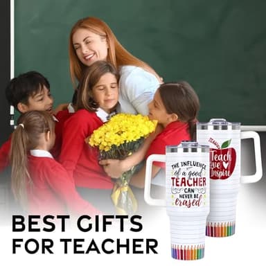 Teacher Appreciation Gifts 40oz Tumbler with Handle and Straw Lid,Teacher Gifts Vacuum Insulated Leak Proof Tumbler Teacher Gifts for Women,Best Teacher Gifts Stainless Steel Travel Mug ,Red Apple - Image 7