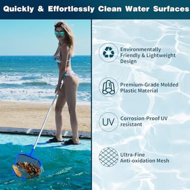 coclothy Pool Skimmer Net - 5 Foot Pool Net with 5 Connecting Aluminum Pole Sections, Fine Mesh Net, Fast Cleaning of Debris, 60" Long, Spas, Tub & Ponds - Image 3