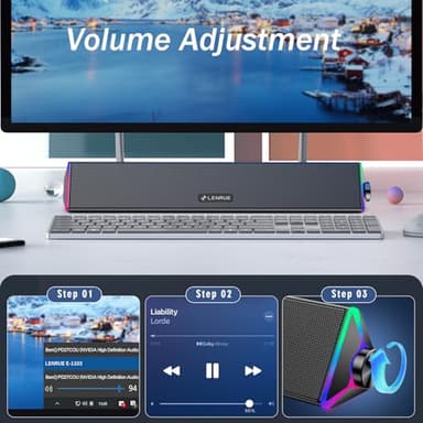 LENRUE Computer Speakers for Desktop,PC Speakers with Single USB for Power and Stereo Sound,Touch Lights Gaming Speakers Sound bar for Desktop PC Monitor Laptop(USB-C Adapter Included) - Image 4