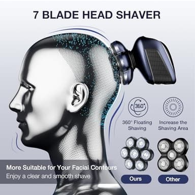 Head Shaver 7D, Wyklaus Head Shavers for Bald Men, Head Electric Razor with Nose Hair Trimmer, Waterproof Wet Dry Mens Grooming Kit - Image 2
