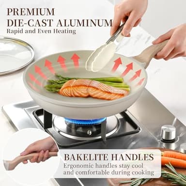 Kikcoin 16Pcs Pots and Pans Set Nonstick Ceramic Cookware Sets Induction Kitchen Cooking Set Non toxic Healthy Non Stick w/Grill Pan,Saute Pan, Ceramic White - Image 6