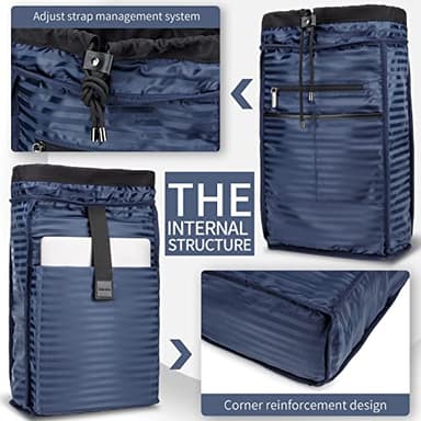 Colins Keirs Black backpack for men, 16 inch laptop backpack with computer compartment, Drawstring slim waterproof tech backpack for travel, work, college or daily use, Large 30 L - Image 3