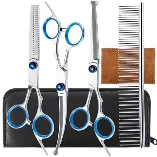 5 in 1 Premium Dog Grooming Scissors, Professional Dog Scissors for Grooming with Safety Round Tips, Lengnoyp Stainless Steel Thinning Shears, Pet Cat Shears for Grooming Kit - Image 1
