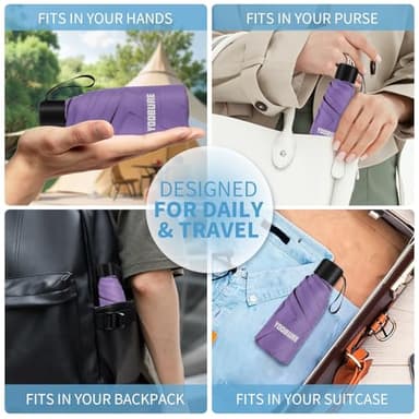 Yoobure Small Mini Umbrella with Case Light Compact Design Perfect for Travel Lightweight Portable Parasol Outdoor Sun&Rain Umbrellas - Image 3