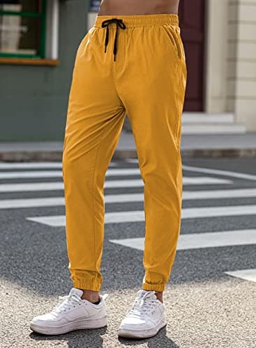JMIERR Mens Casual Joggers Pants - Cotton Drawstring Chino Cargo Pants Twill Track Jogging Sweatpants Travel Essentials with Pockets, M, Yellow - Image 6