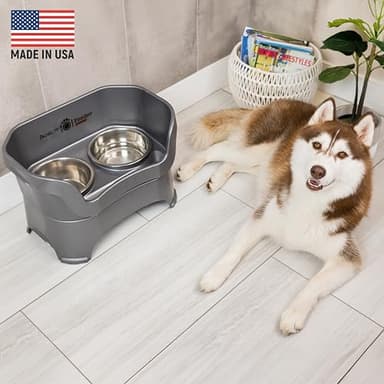 Neater Pet Brands Neater Feeder Deluxe Mess Proof Dog Bowls Elevated for Large Dogs Over 40 lbs, Made in USA, No Spill Raised Dog Food Bowl Stand Feeding Station, Food and Water Bowl Set, Grey - Image 2
