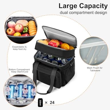 Gafetrey Expandable Large Tactical Lunch Box for Adults, Heavy Duty Durable Lunch Cooler Bag with MOLLE Lunch Pail for Work Camping Fishing Picnic (Black, 16L) - Image 3