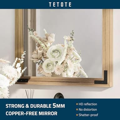 TETOTE 60 x 36 Natural Wood Mirror for Bathroom Wall/Bedroom/Living Room/Entryway Farmhouse Rustic Bathroom Vanity Mirror for Wall Waterproof (Horizontal/Vertical Mounted) - Image 5