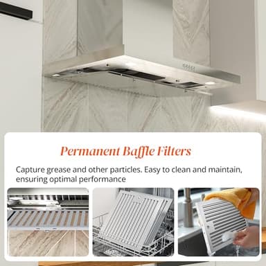 FIREGAS Wall Mount Range Hood 30 Inch, 600 CFM Ducted/Ductless Convertible Stainless Steel Kitchen Vent Hood with 3 Speed Fan, LED Lights and Push Button Control - Image 3