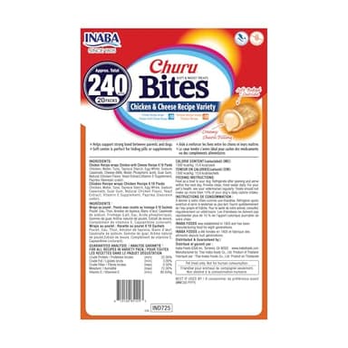 INABA Churu Bites for Dogs, Soft & Chewy Dog Treats with Vitamin E, 0.42 Ounces Each Tube, 20 Tubes, Chicken & Cheese Variety Box - Image 2