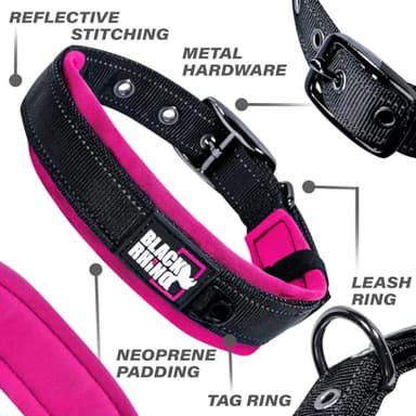 Black Rhino Dog Collars for Medium Dogs - Adjustable Reflective Heavy Duty Dog Collar with Ultra-Soft Neoprene Padding - Weatherproof, Durable, and Comfortable - Ideal for Active Dogs - Pink and Black - Image 2
