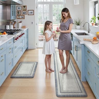 KIMODE Anti Fatigue Kitchen Mats for Floor, Blue Grey Farmhouse Kitchen Rugs Sets of 2, Padded Kitchen Floor Mats Non Slip, Cushioned Standing Mats for Front of Sink Laundry Desk 20"x71"+20"x32" - Image 8