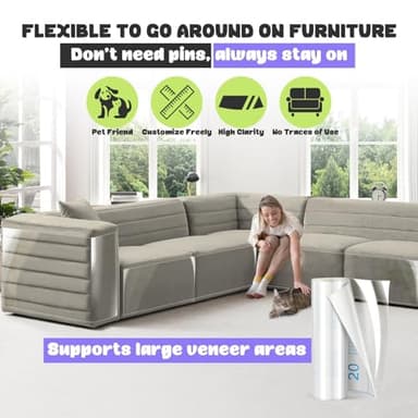 JINVOGREEN Cat Scratch Furniture Protector, 196.8" x 11.8" Couch Protector from Cat Claws, Thickened Transparent Self-Adhesive Furniture Protectors for Couch Protection from Cat Scratching - Image 5
