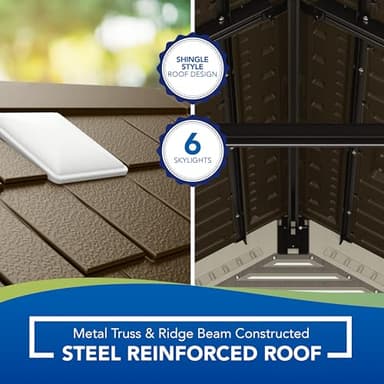 Suncast 8’x10’ Tremont Resin Shed, Vanilla & Slate – Backyard Storage Unit with Skylights, Corner Shelves, Reinforced Floor & Double Doors – Store Lawn Mower, Garden Equipment & Outdoor Tools - Image 12