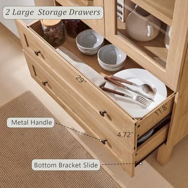 IFGET 71" Tall Arched Kitchen Pantry, Modern Farmhouse Wood Kitchens Storage Cabinets with 2 Large Drawers and Adjustable Shelves, Versatile Cupboard for Kitchen, Dining Room, Bathroom, Natrual - Image 5