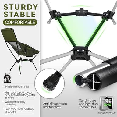 MARCHWAY Lightweight Folding High Back Camping Chair with Head Support, Stable Portable Compact for Outdoor Camp, Travel, Beach, Picnic, Festival, Hiking, Backpacking (Highback Green) - Image 4