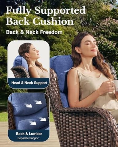 HILLGA Luxury Outdoor Swivel Rocker Patio Chairs of 2 with 6 Inch Thick Cushions and Side Table, Swivel Outdoor Chairs 3PCS High Back Wicker Patio Furniture Set for Porch, Balcony, Deck in Blue - Image 6