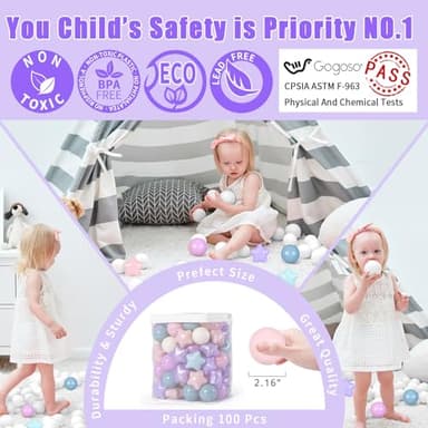 GOGOSO Ball Pit Balls for Toddlers Phthalate-Free BPA-Free Non-Toxic Crush Proof Soft Plastic Play Balls Baby Kids Shape Tent Pool Playhouse Playpen Party Decor, Pink+Purple+Blue,200PCS - Image 3