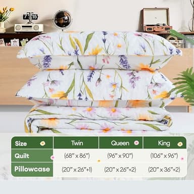 ROMROL Quilt Set Queen Size Floral Quilt Bedding Set 3 Pieces Quilted Bedspread Lightweight Coverlet Set Garden Patchwork Style Soft Reversible Quilted Sets with 2 Pillow Shams for All Season - Image 6